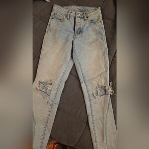 OLD NAVY LIGHT BLUE DISTRESSED HIGH RISE OG STRAIGHT | SIZE 0